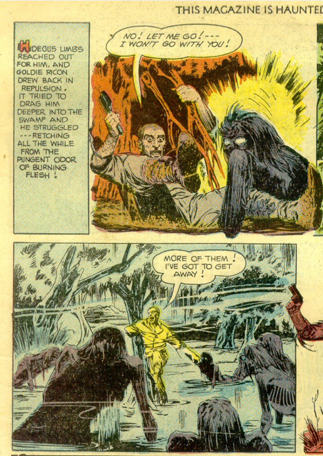 Two panels from a 1950s horror comic