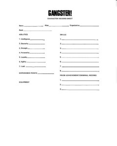 Character sheet for Gangster